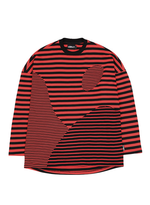 Oversized Stripe Mixed T-Shirt [Red] - AJOBYAJO